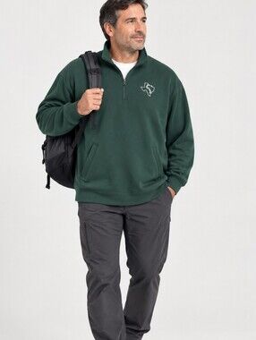 Landway Heritage Fleece Men’s Quarter Zip Pullover Texas Embroidery Dark Green